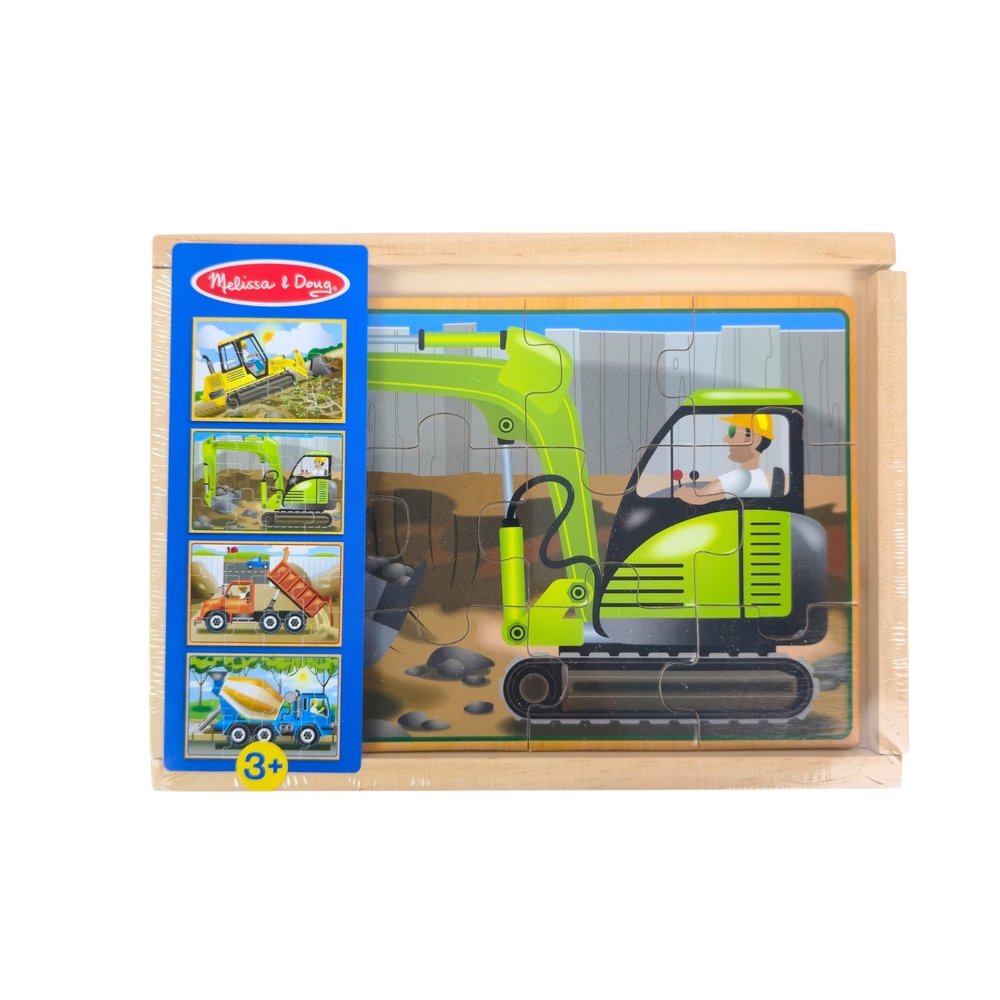 Melissa & Doug Construction Vehicles 4-in-1 Wooden Jigsaw Puzzles -